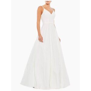 Mac Duggal Size 2 White V-Neck Formal Evening Dress Ball Gown A-Line Wedding New